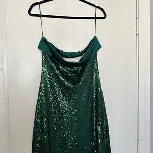 Long Strapless Green Sequin Dress